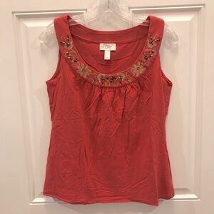 LOFT Beaded & Embroidered Neckline TANK TOP